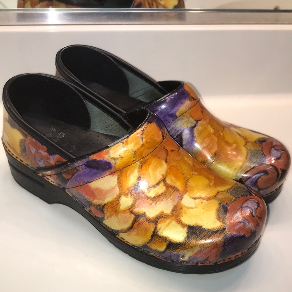 Dansko Floral Patent Print Leather Clogs